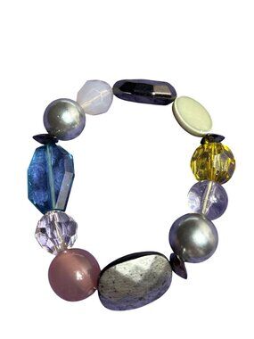 Chunky Plastic Beaded Stretchy Bracelet Colorful 6.75 inches Unstretched